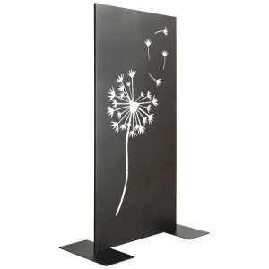 Paravent Nouvel Vento, brise-vue anthracite avec motif pissenlit pour jardin et terrasse.