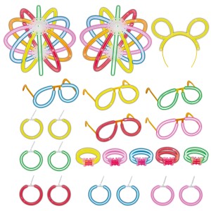 Set festa con bastoncini luminosi multicolore con occhiali, cerchietti, bracciali e orecchini.