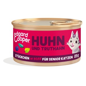 Edgard & Cooper Katzen-Nassfutter Senior, Huhn und Truthahn in Soße, 85g Dose.