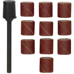 Cilindro abrasivo Proxxon 10mm con 10 nastri abrasivi grana 150 per utensili miniaturizzati.