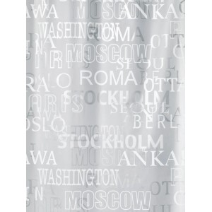 Tenda doccia Spirella Cities, 180x200 cm, argento con motivo nomi di città.
