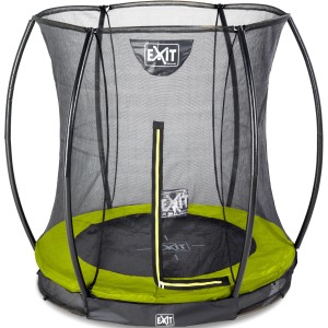 Dettaglio del trampolino interrato EXIT Silhouette verde (D183cm) con rete di sicurezza.