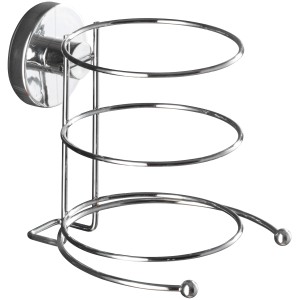 Wenko Vacuum-Loc support sèche-cheveux chromé, pour montage mural sans perçage, avec trois anneaux de support.