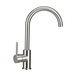 Mitigeur de cuisine baliv KI-1832 aspect inox, robinet à levier unique avec bec haut et courbé.