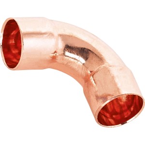 Curva a saldare in rame, 22 mm, angolo di 90 gradi per installazione tubi in rame.