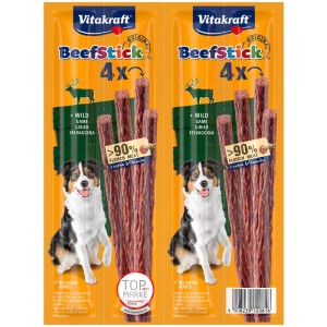 Vitakraft Beef Stick Wild, 4 pezzi: Snack masticabili per cani ad alto contenuto di carne per premiare e divertire.