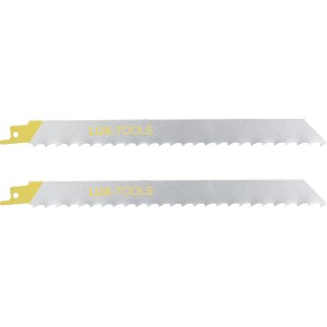 Deux lames de scie sabre LUX (228 mm) pour coupes grossières dans le bois.