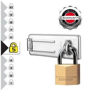 Master Lock Überfalle mit Messing Vorhängeschloss, 40 mm breit, zur Sicherung von z.B. Werkzeugkästen.