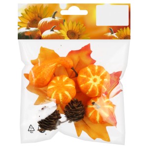 Set decorativo autunnale da 8 pezzi con zucche, foglie e pigne, arancio-marrone.
