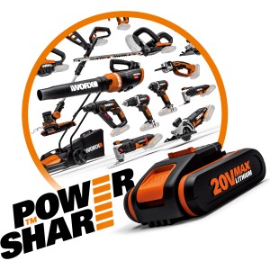 Batterie Worx 20V et outils de jardin dans un ensemble, adaptés au coupe-bordures sans fil Worx WG157E.9 Solo.