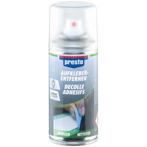Spray Presto rimuovi adesivi, bomboletta da 150 ml per riparazioni su vernice e vetro.