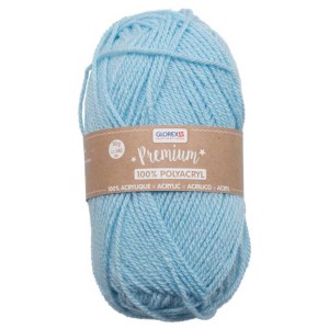 Gomitolo di filato Premium azzurro (50g) in 100% poliacrilico per lavoro a maglia e uncinetto.