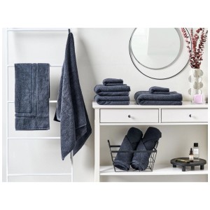 Ensemble de 9 serviettes en coton bleu Mitiaro avec motif zigzag.