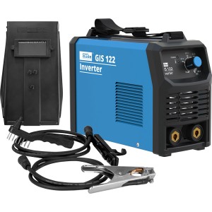 Poste à souder onduleur Güde GIS 122 avec casque et accessoires.