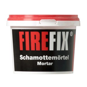 Mortier réfractaire Firefix, pot de 1 kg dans un seau blanc avec couvercle rouge.