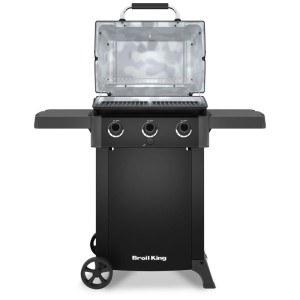 Barbecue à gaz Broil King GEM 310 Shadow, acier noir, avec 3 brûleurs, grilles en fonte et grille de maintien au chaud.