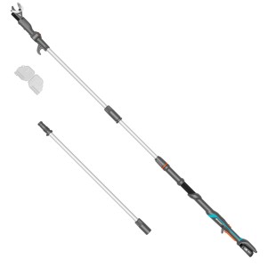 Gardena HighCut 360/18V set tagliasiepi telescopico a batteria, smontabile per trasporto e stoccaggio.