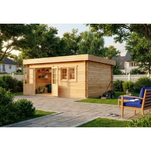 Abri de jardin Alpholz Spree-28B non traité avec toit monopente, double porte et fenêtre.