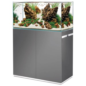 Oase Aquarium-Set Scaperline 90 Gris avec meuble, planté et avec poissons.
