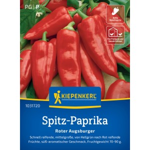 Poivron Rouge d'Augsbourg Kiepenkerl : Poivrons pointus rouge vif sur la plante.