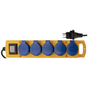 Bloc multiprise Super-Solid jaune avec 5 prises T13 et câble de 5 m. Protection IP55.