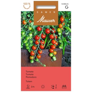 Sachet de graines de tomate Totem F1 : Tomate pour pot et balcon avec des fruits rouges.