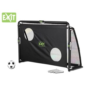 Porta da calcio in acciaio EXIT Maestro nera 180x120cm con parete da allenamento e pallone. Ideale per giardino e gioco.