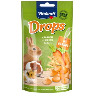 Vitakraft Drops + Carota, 75g alimento complementare per roditori, snack senza zucchero per conigli, criceti e altro.