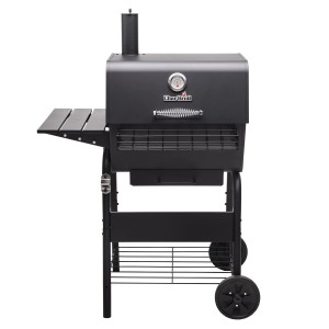 Barbecue au charbon de bois Char-Broil Charcoal M avec étagère, grille réglable et thermomètre sur le couvercle.