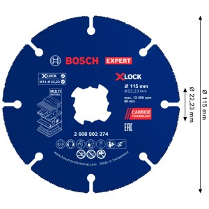 Disque à tronçonner Bosch Expert Multi Material X-Lock, Ø 115 mm, pour meuleuses angulaires. Usage polyvalent.
