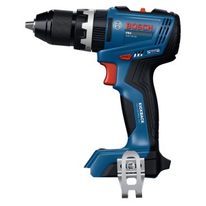 Trapano avvitatore a percussione Bosch GSB 18V-65 blu con KickBack Control e clip da cintura. Design compatto per forare e avvitare.