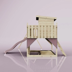 Torre gioco PolarPlay Björn con scivolo, altalena e scala in rosa antico. Struttura in legno per bambini.