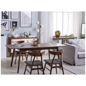 Tavolo da pranzo allungabile Beliani Madox noce per 6. Piano in MDF, gambe in legno.