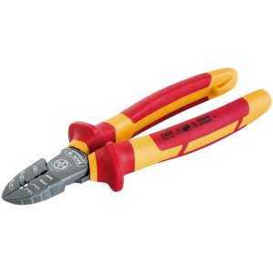 Pince coupante latérale VDE Professional LUX-Tools 190 mm avec manche rouge et jaune. Pince pour travaux électriques.