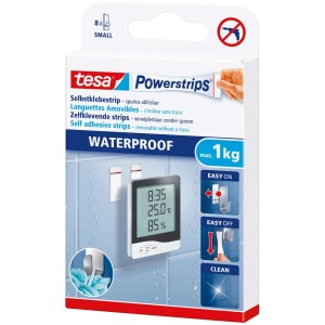 Tesa crochet adhésif Waterproof avec Powerstrips, idéal pour pièces humides, supporte jusqu'à 1 kg.