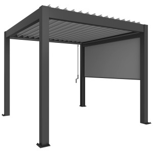 Pergola Biohort con tenda a rullo parasole, grigio scuro metallizzato, 3 m. Copertura per patio con tenda a rullo.