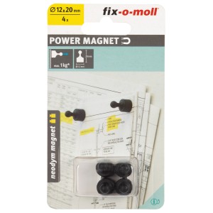 Fix-o-moll cônes magnétiques néodyme, lot de 4, noirs, pour fixer des notes sur les tableaux blancs.