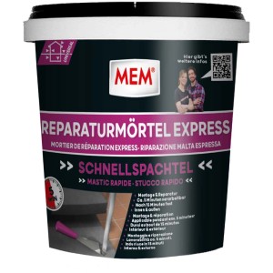 Eimer MEM Blitz-Mörtel 1kg, schnell härtender Spezialspachtel für innen und außen.