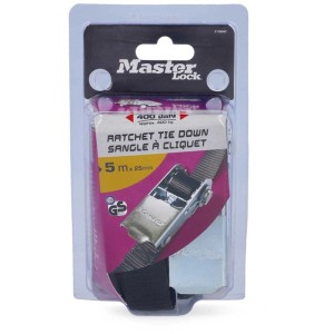 Sangle à cliquet Master Lock, 500 x 2,5 cm, capacité de charge jusqu'à 400 kg. Sangle d'arrimage pour la sécurisation du chargement.