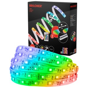 Briloner Kit de démarrage ruban LED RGB/W, 2m, avec télécommande et changement de couleur.