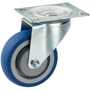 Roue pivotante Doerner + Helmer, caoutchouc plein, bleu, Ø 8 cm. Roue pour atelier, entrepôt et transport.