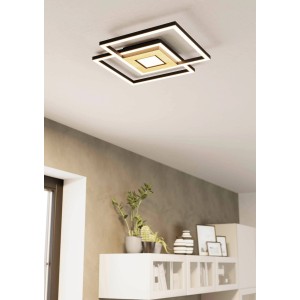 Plafonnier LED moderne Eglo Marinello noir, marron et blanc avec un design carré.