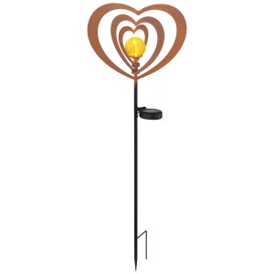 Globo LED Solarspieß Herz, Rostfarbenes Metall mit Glaskugel, 82cm, für stimmungsvolle Gartenbeleuchtung.