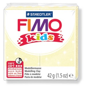 Fimo Kids Modelliermasse Glitter Hellgelb, 42g Packung, ofenhärtend.