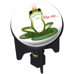 Tappo lavandino con rana e corona, scritta "Kiss me...". Decorativo per ogni bagno.