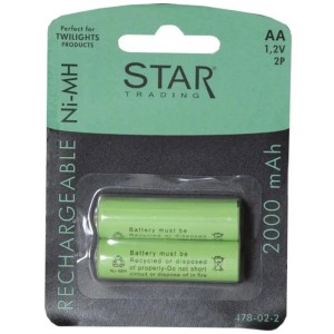 Star Trading Batterie ricaricabili AA, confezione da 2, 1.2 V, 2000 mAh, verde.