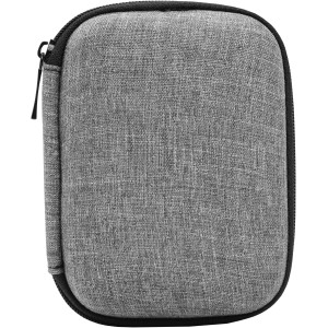 Custodia grigia con zip per set da viaggio universale USB, cavi e accessori.