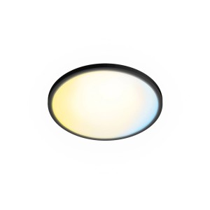 Plafonnier LED Philips Valen, rond, noir, avec lumière dimmable du blanc chaud au blanc froid. Design moderne.