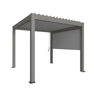 Tenda a rullo parasole Biohort per pergola, 364 cm di larghezza, grigio quarzo metallizzato, ideale per sole e privacy.