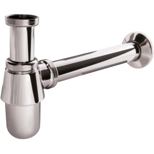 Siphon Viega pour lavabos, 32 mm, métal chromé, avec coupelle de siphon amovible.